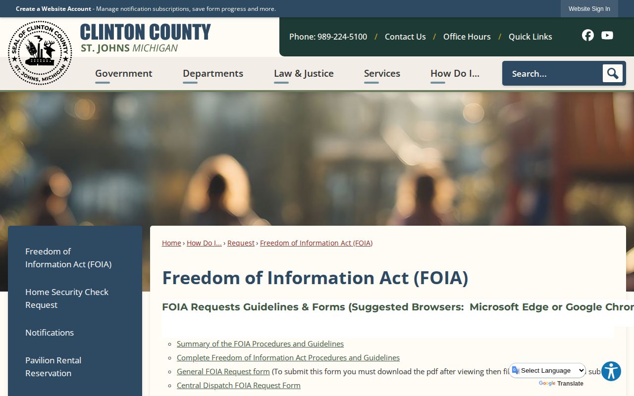 Clinton County booking record FOIA request page