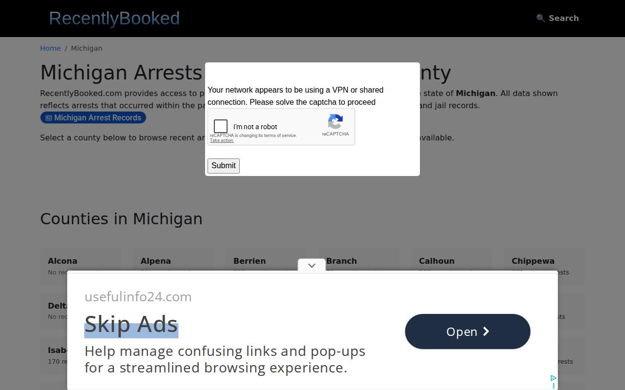 RecentlyBooked Michigan list without Clinton County booking coverage